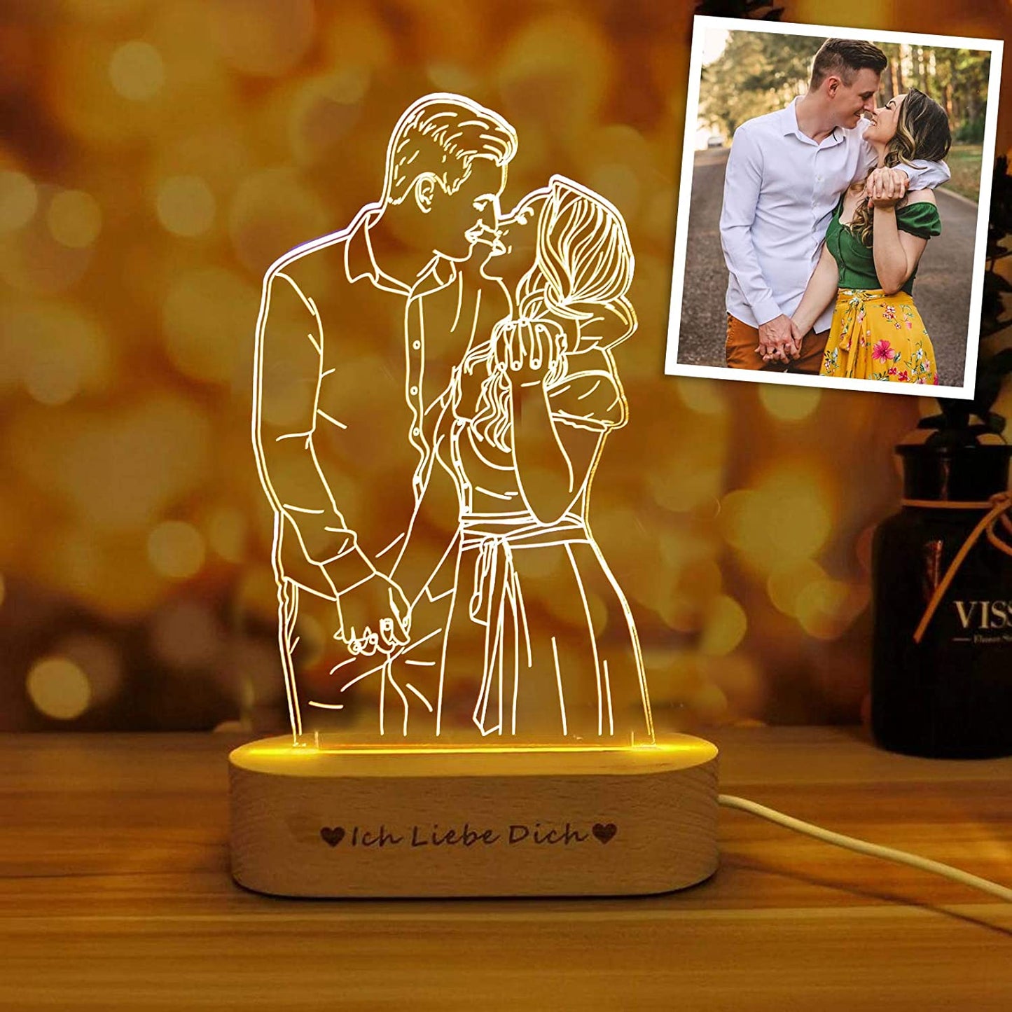 Custom 3D Photo Lamp Minimalist Line Art Night Light
