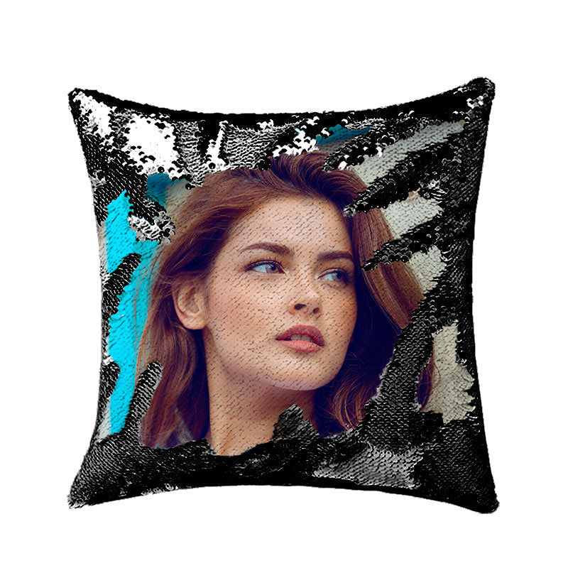 Custom Photo Reversible Sequin Throw Pillow